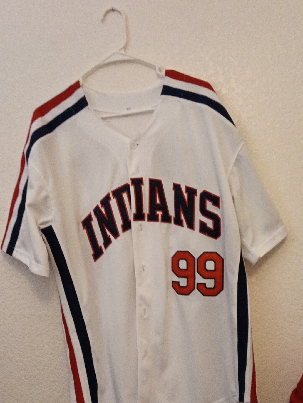 White "Indians" Baseball Jersey Shirt - White with Red & Navy